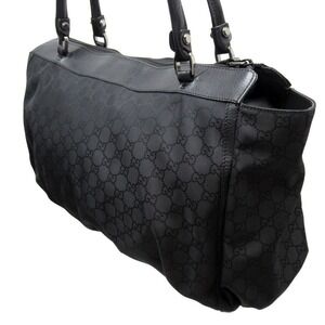 Gucci Shoulder Silver Leather Canvas Black GG Bag